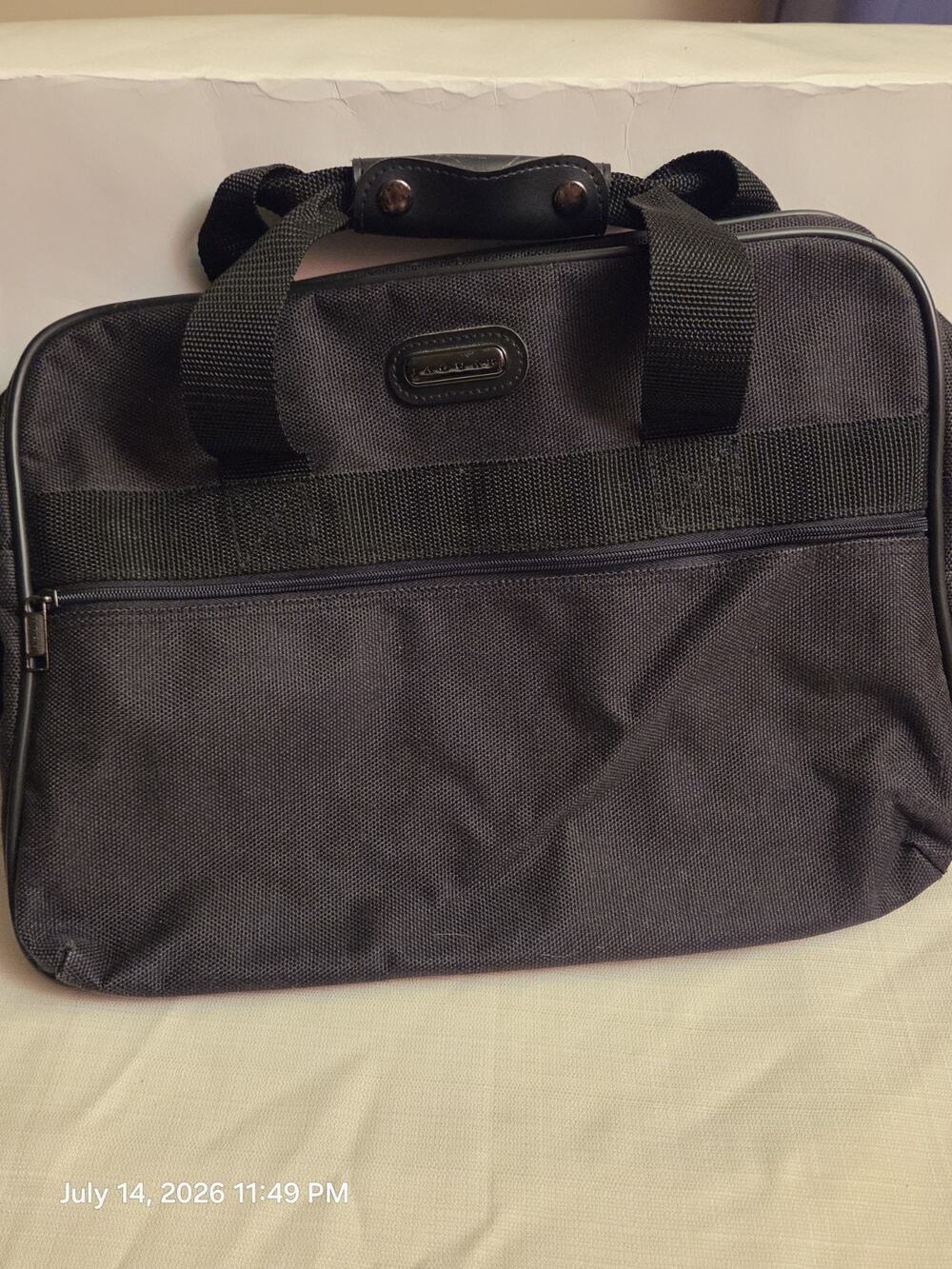Jaguar Black Zip Briefcase Document Case Lined Outer Pockets Shoulder Strap